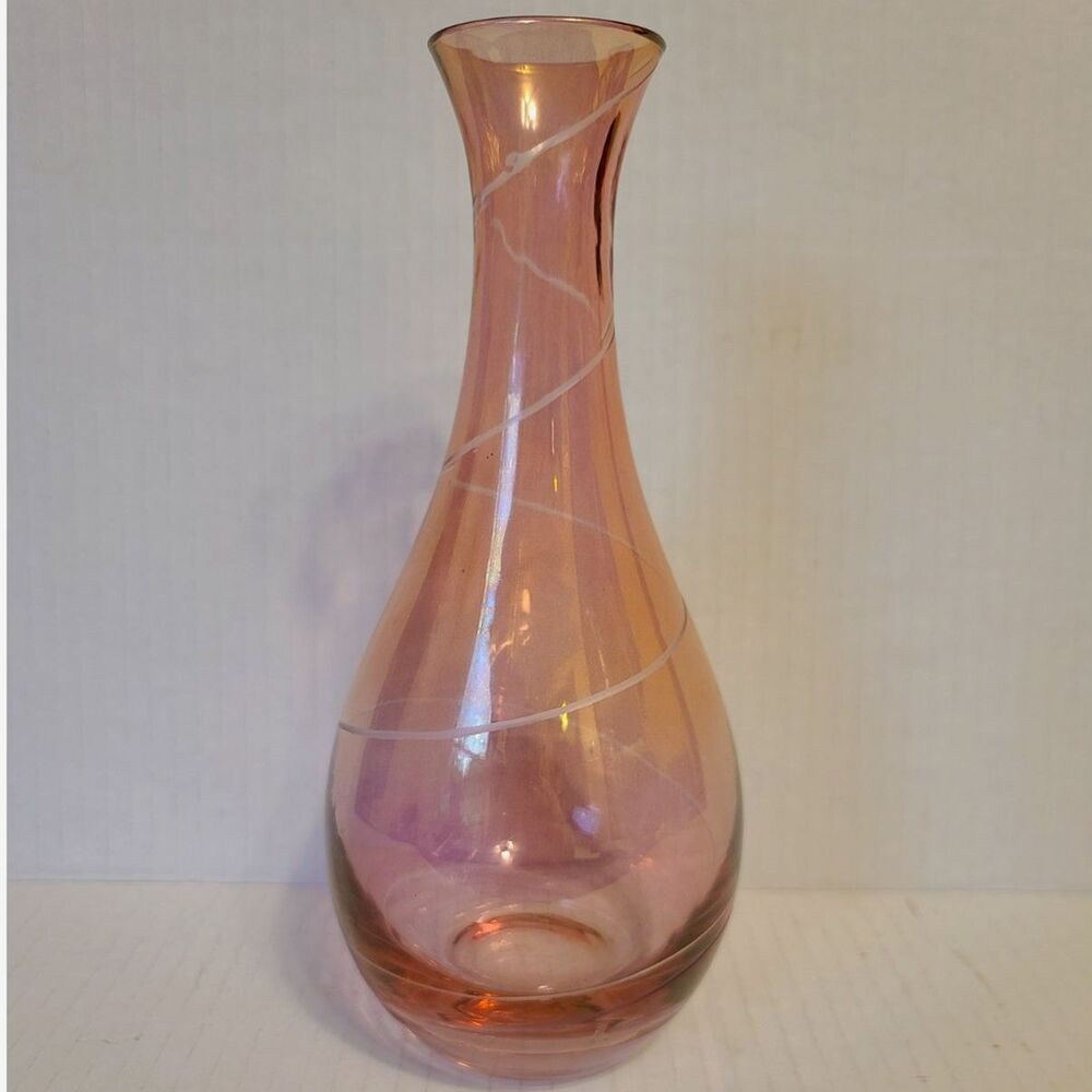 Vintage Saks‎ Fifth Avenue Pink Crystal Swirl Vase 8"